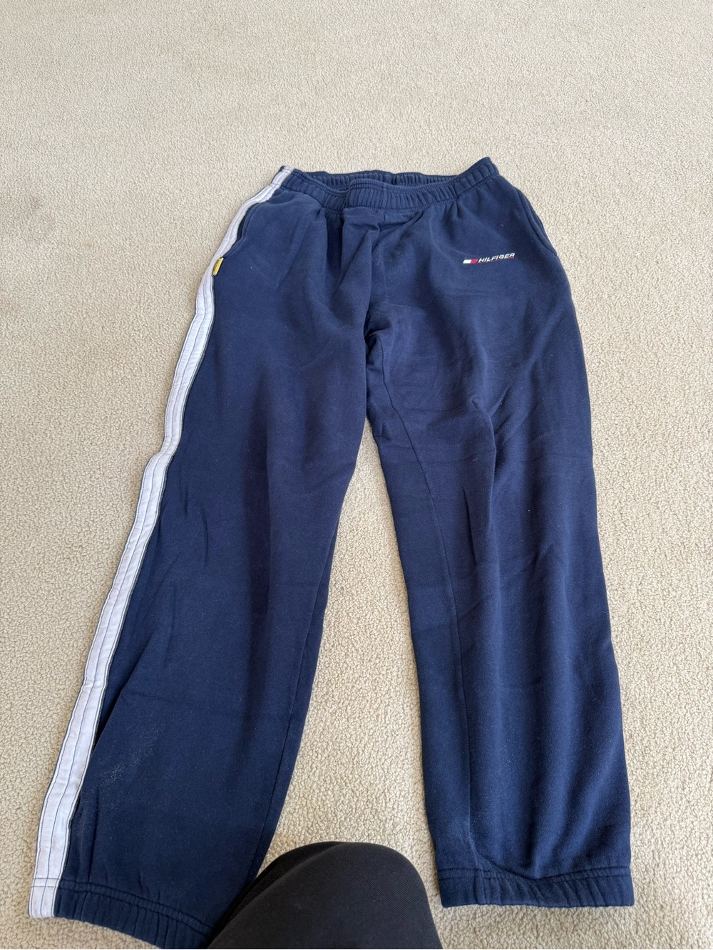Tommy Hilfiger Navy Blue Sweatpants with White Side Stripe